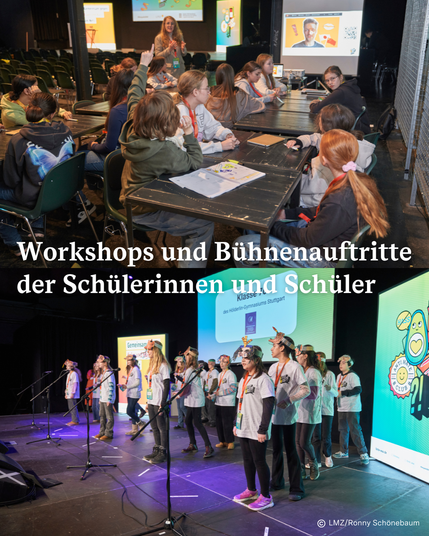 Workshops und Bühnenauftritte von Schülerinnen und Schülern.