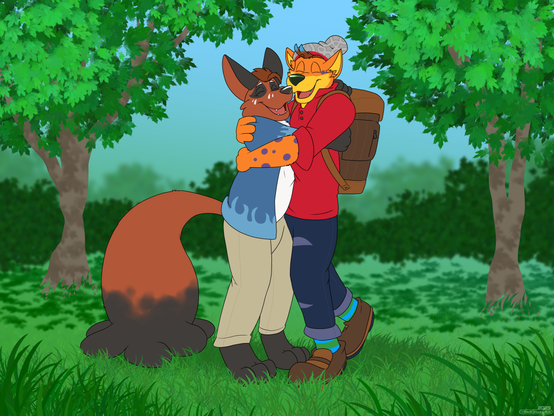 KitsuneKit as a NickIt giving Ben, who is dressed like Victor, a hug.
