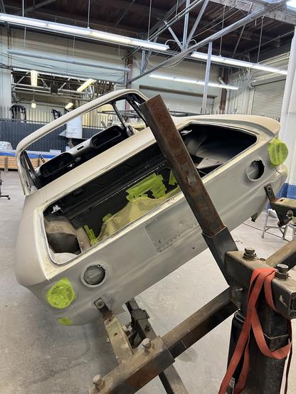 1964 Corvair on rotisserie