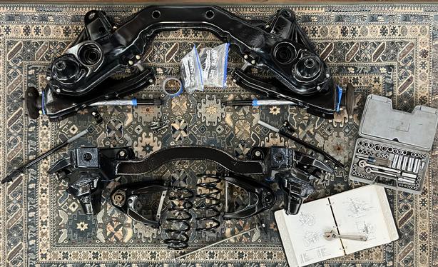 Restored 1964 Corvair suspension parts prior to assembly