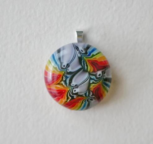 pendant with distorted rainbow leaf murrine
