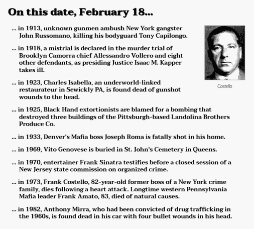 Collection of crime history items from February 18.