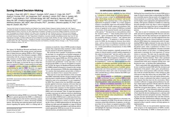 The first two pages of "Saving Shared Decision Making" by Opel et al (2025) with the excerpts most relevant to Nick Byrd's post highlighted.