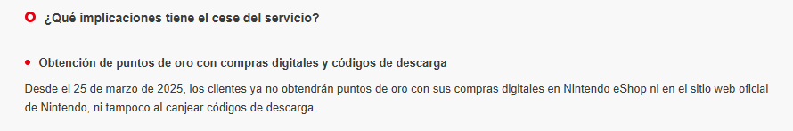 ¿Qué implicaciones tiene el cese del servicio?
Obtención de puntos de oro con compras digitales y códigos de descarga
Desde el 25 de marzo de 2025, los clientes ya no obtendrán puntos de oro con sus compras digitales en Nintendo eShop ni en el sitio web oficial de Nintendo, ni tampoco al canjear códigos de descarga.