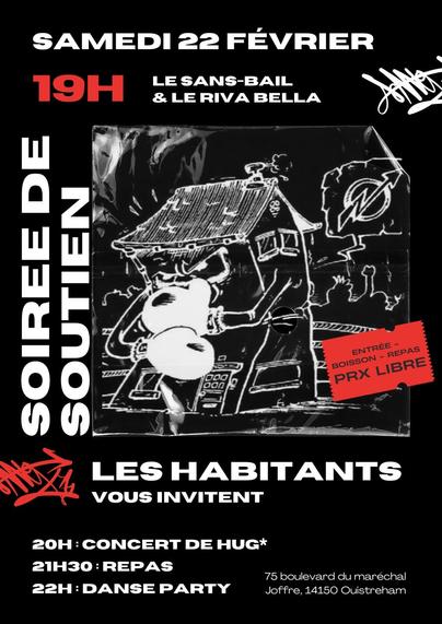 Affiche noire avec une maison blanche avec des gants de boxe qui a l'air de vouloir en decoudre.
avec les infos ci dessus