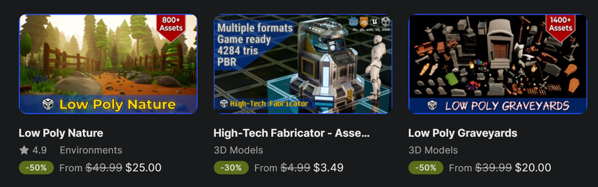 Screenshot from Fab page showing discounted products.