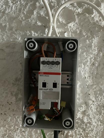 Electrical box with ABB switch device and wires.