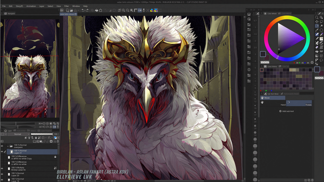 A half painted drawing of a very miffed off vulture. [Fanart of Aslan Liongray (as a bird) from Astra Knights of Veda]. Fanart by Ellyrieve LVK