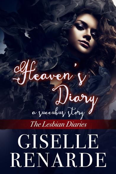 On the cover of Heaven's Diary by Giselle Renarde, a young woman looks down at the viewer amidst dark, smoky fabric to create a chilling scene.