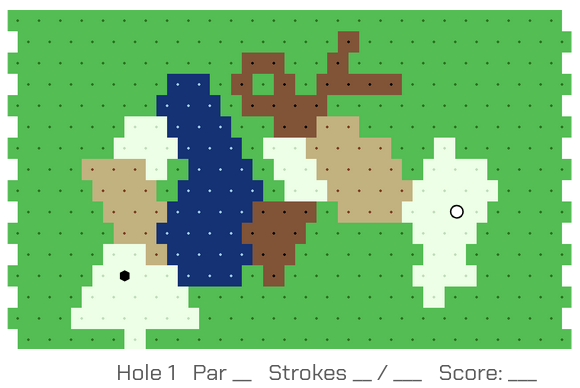Hole 1 of an hexagonal Golf course.