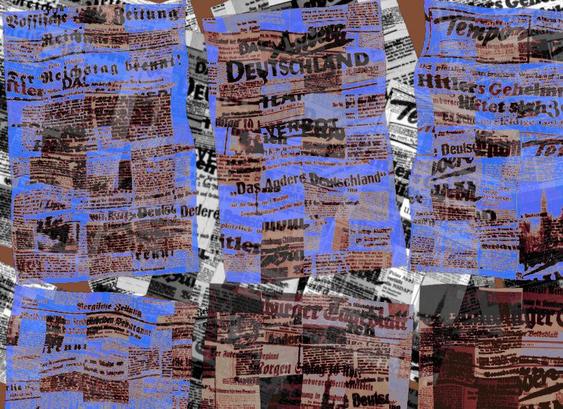 Zeitungsseiten von 1933 in Schwarz Blau Braun.

Newspaper pages from 1933 in black blue brown.
