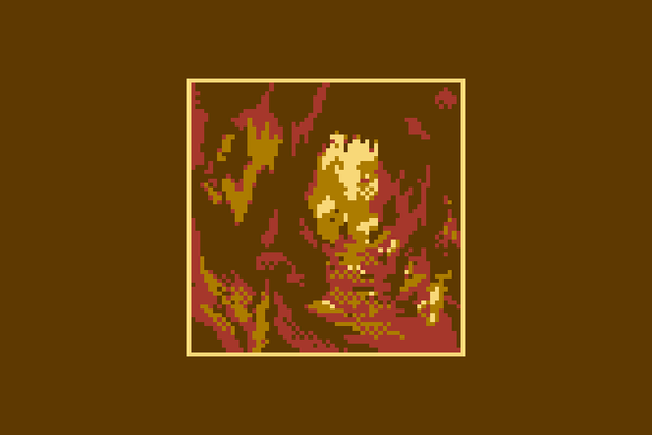 Pixel art depiction of a view looking out of a cavern, using only four colors