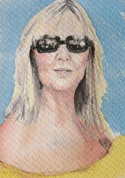 Close-up of the previous watercolor, the colors of the watercolor are lighter than normal giving the impression that it was an overexposed photo