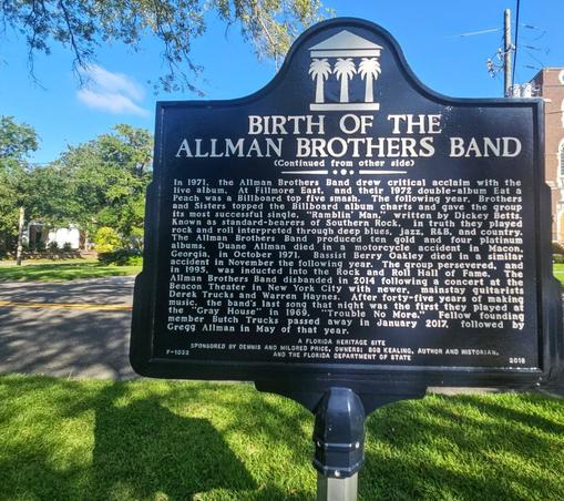 board cover. The ABB held initial rehearsals at the Comic Book Club on Forsyth Street in Jacksonville. Within weeks, the band moved to Macon, Georgia.

In 1971, the Allman Brothers Band drew critical acclaim with the live album, At Fillmore East, and their 1972 double-album Eat a Peach was a Billboard top five smash. The following year, Brothers and Sisters topped the Billboard album chart and gave the group its most successful single, "Ramblin' Man." written by Dickey Betts. Known as standard-bearers of Southern Rock, in truth they played rock and roll interpreted through deep blues, jazz, R&B, and country. The Allman Brothers Band produced ten gold and four platinum albums. Duane Allman died in a motorcycle accident in Macon, Georgia, in October 1971. Bassist Berry Oakley died in a similar accident in November the following year. The group persevered, and in 1995, was inducted into the Rock and Roll Hall of Fame. The Allman Brothers Band disbanded in 2014 following a concert at the B