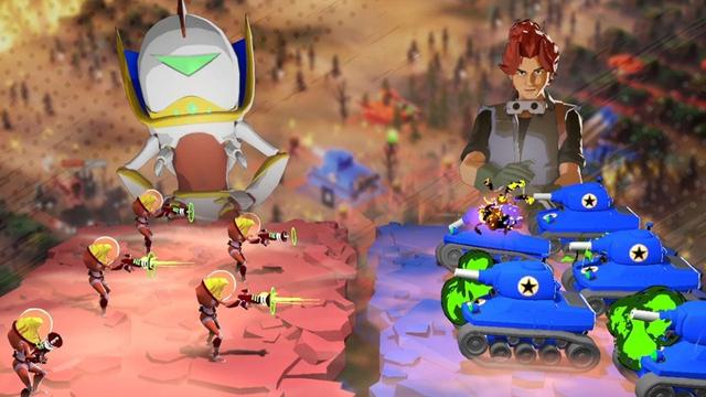 An early promotional screenshot of Earth vs Mars, appearing to show a turn-based battle phase between US-style WWII tanks and Martian infantry.