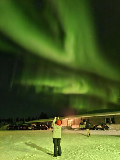 Aurora over Hotel Pallas, Pallastunturi, Lapland, Finland.