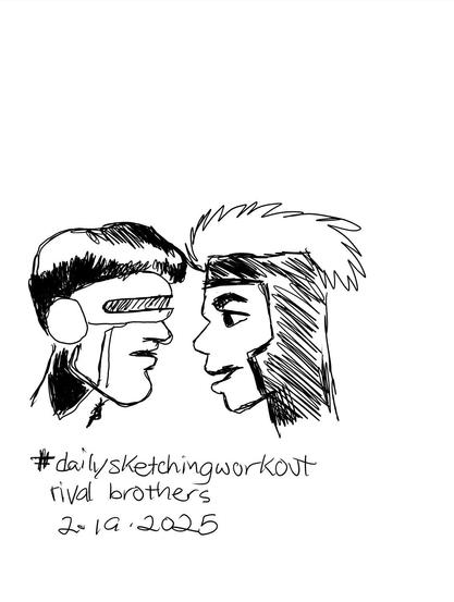 Digital Pen sketch of brothers Scott and Alex Summers aka Cyclops and Havok for #dailysketchingworkout prompt #rivalbrothers