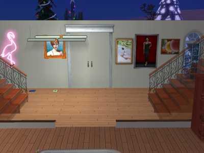 Besides the glitched out door model, this pic has an interesting backstory.
First custom neighborhood I did. My dumb ass took all the lots from the three included basegame hoods, threw them in the lots bin and threw them into one hood. For those not familiar, doing with lots that have sims can cause a lot of glitchy bruh. 
I moved a family into the Federal Fortress (largest premade included with the base game). I slapped a bunch of holiday decor in the front yard, threw a bunch of random paintings in the foyer and clustered a bunch of lamps together.