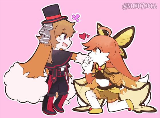 raphael kissing kiro's hand. they are both cabbits