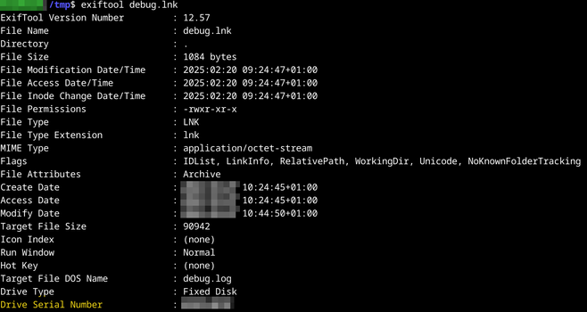 Volume serial number are also present in LNK files