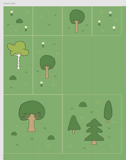 A screenshot of vector art based tiles. The tiles contain trees and foliage in various combinations and sizes.