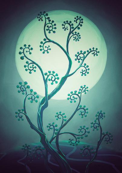 Peinture numérique d'une plante sous la pleine lune
