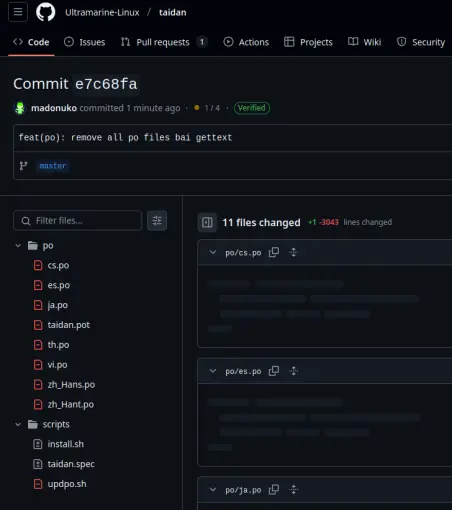 github page for the commit that removes all the .po and .pot files (that is, gettext files)