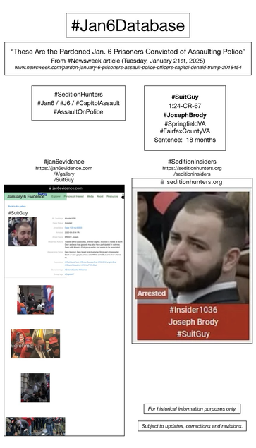 Photos and information about convicted January 6th rioter Joseph Brody (Springfield, Virginia).
