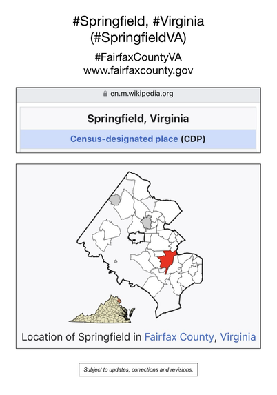 Screenshot of map showing location of Springfield, Virginia (from Wikipedia).