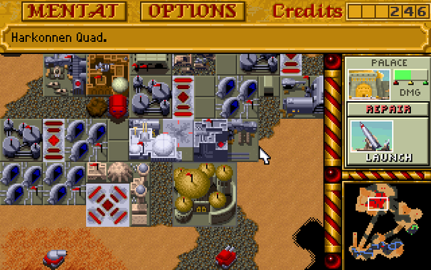 Screenshot of Dune II for the IBM PC, VGA Graphics