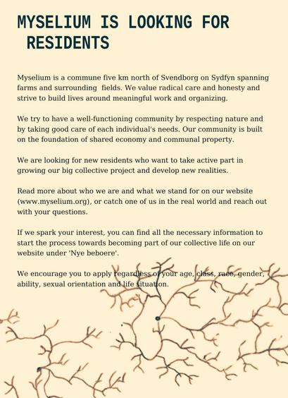 Flyer from Myselium Collective containing same info as on the webpage myselium.org/beboer