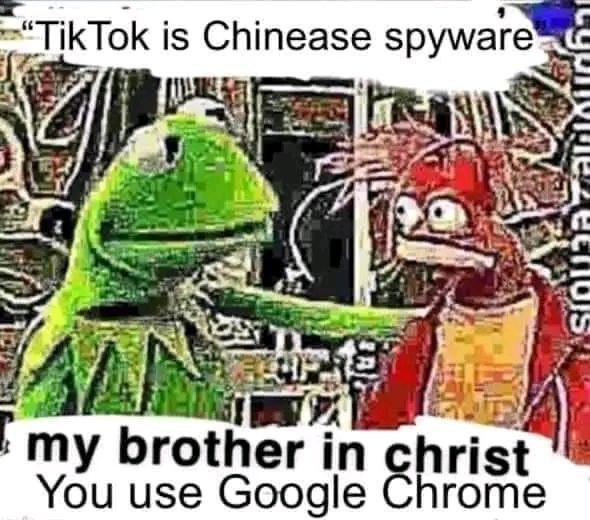 TikTok is Chinese spyware my brother in christ, you use Google Chrome