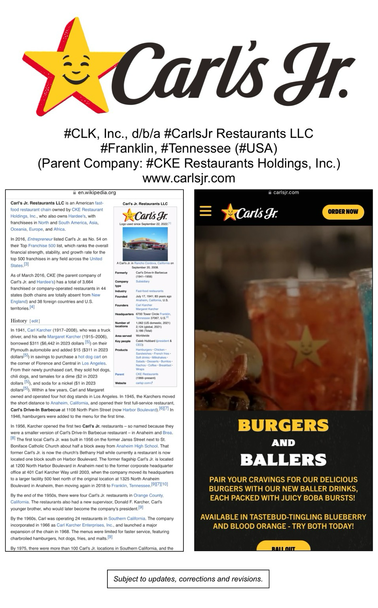 Logo and company information for Carl’s Jr. Restaurants LLC (Franklin, Tennessee).