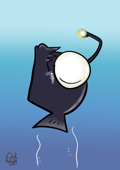 Angler fish swiming to the surface of the sea.