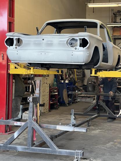 1964 Corvair on lift prior to installation of suspension