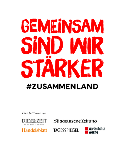 Grafik mit Text: Gemeinsam sind wir stärker. #Zusammenland
