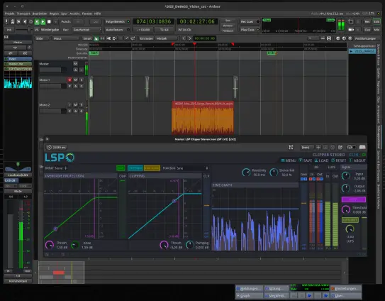 Screenshot der DAW Ardour mit geöffnetem Plugin Clipper