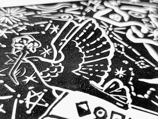 Close-up of a dove showing the texture of the paint
