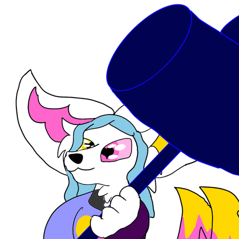 Rose Star holding a giant purple mallet, hopefully she doesn't have to use it soon