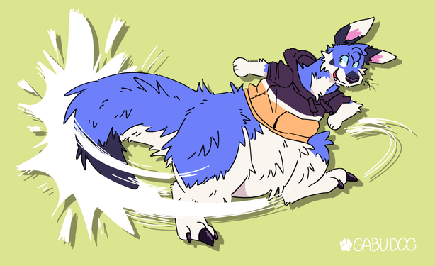 Art of Gabu as a kangaroo, rotating his whole body on one foot and doing a tail strike attack with his thick tail
