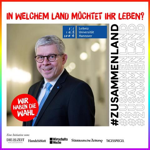 Porträtfoto von Prof. Dr. Joachim Escher, eingebunden in das Kampagnenmotiv der Initiative #Zusammenland: In welchem Land möchtet ihr leben?