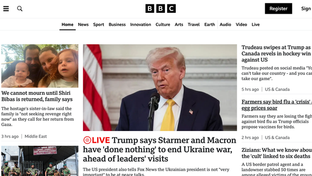 screenshot BBC nieuws Trump  en tekst