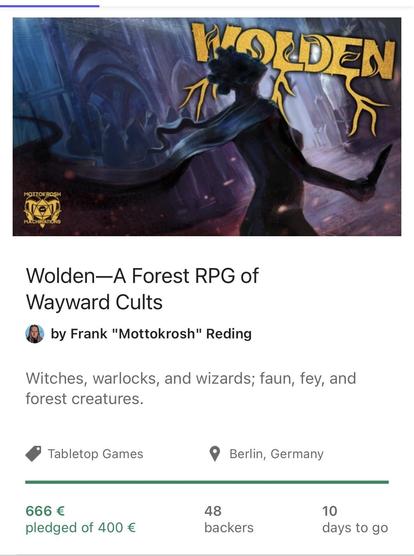 Screenshot of the Kickstarter project page showing the current funding level at €666.
