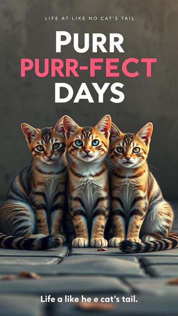 ②«#aiart #genart by MagicEraser/FLUX»
(Poster visual for the movie: Purr-FECT DAYS) (Stray cats living perfect days), Stray cats wake up at the same time every day, gathering in the usual spot, searching for food together. (It includes the title text "Purr-FECT DAYS" and the catchphrase "Life is like a cat's tail.")