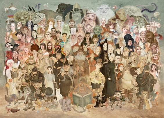 graphic - some of the characters of Discworld as drawn by Paul Kidby