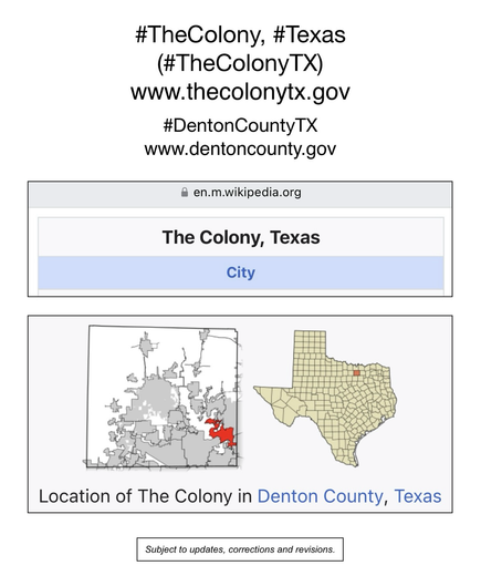 Screenshot of map showing location of The Colony, Texas (from Wikipedia).