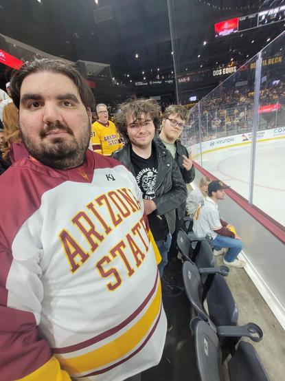 3 Sun Devils in row 2 of Mullett Arena for ASU hockey.