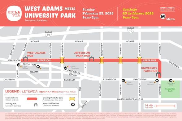 Map of CicLAvia on Jefferson Blvd. between La Brea and Vermont.