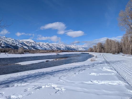 View of the Snake River and Teton Range in winter