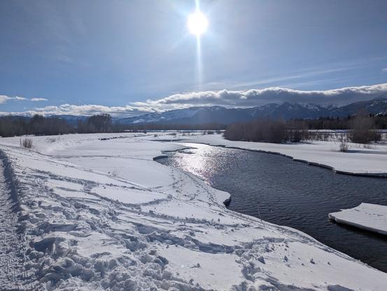 View of the Snake River and Teton Range in winter
